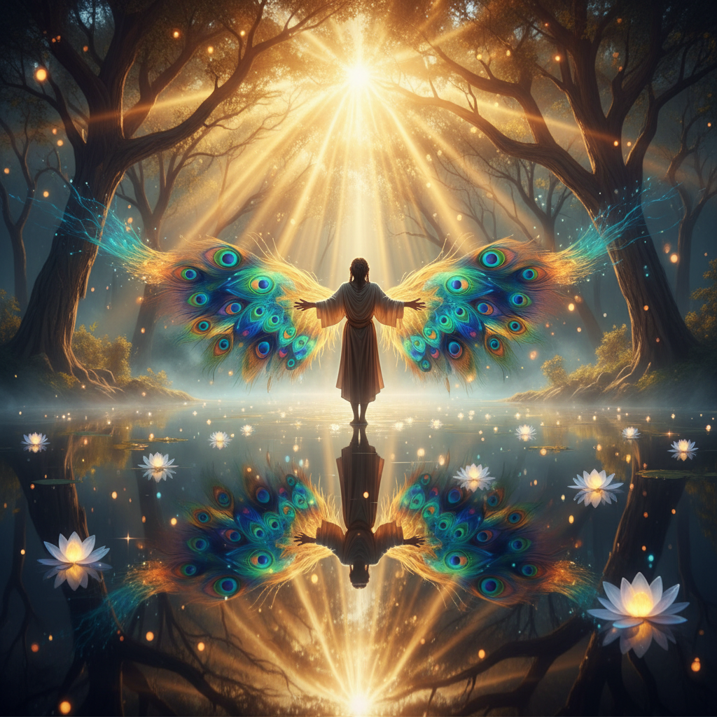 Another Year Around the Sun - inspiring growth and transformation with golden sunlight and peacock colors