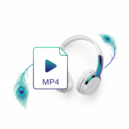 Digital MP4 song download with headset, minimalist white background
