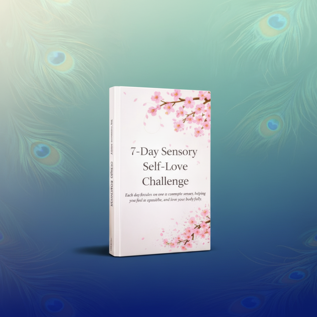 7 Day Sensory Challenge book with peacock gradient background